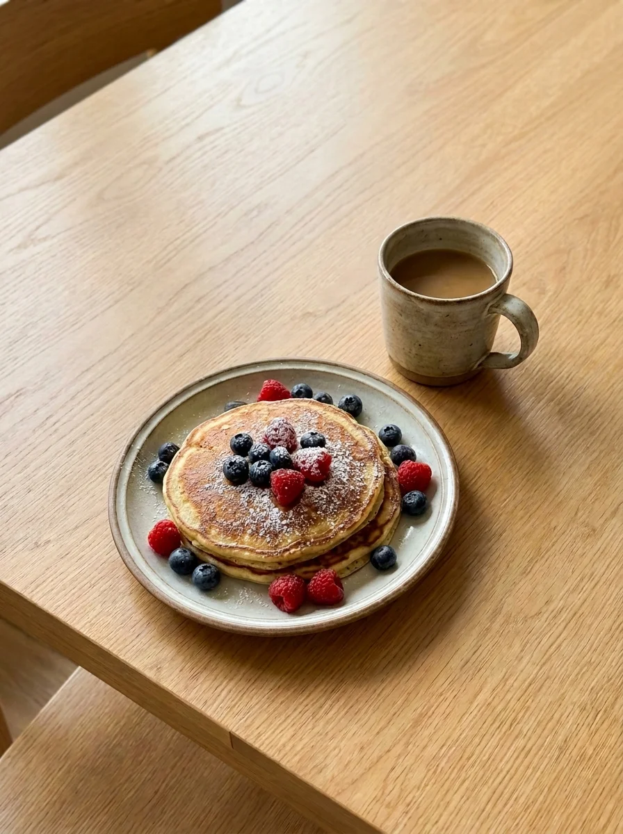 The same breakfast after all surrounding table clutter was removed